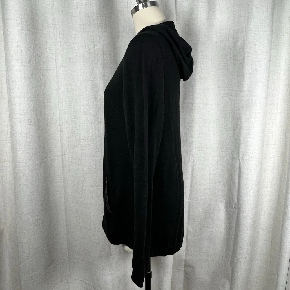 Hale Harden Cashmere Zip Up Hoodie Women's Large Black Quiet Luxury Calf Leather